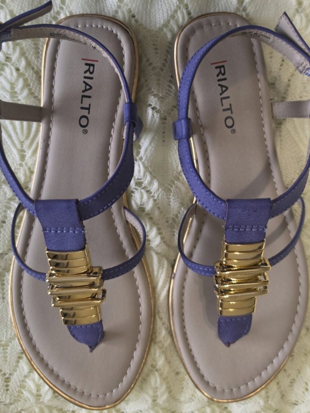 Rialto Renegade Women's Blue Strappy Sandals Gold Detail Size 7M New Box
